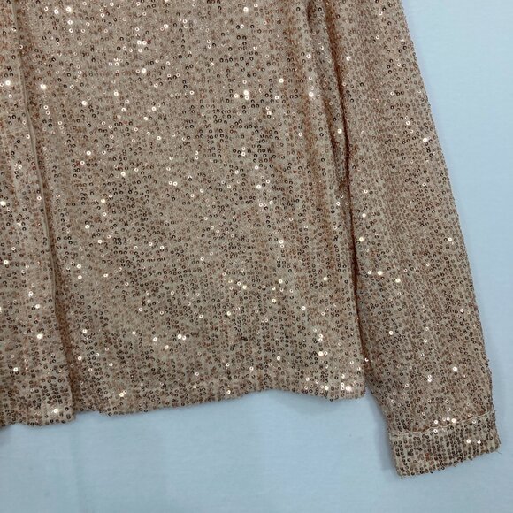 Long Tall Sally size 16 Cream Tan Sequins Long Sleeve Button Down Evening - Picture 4 of 12
